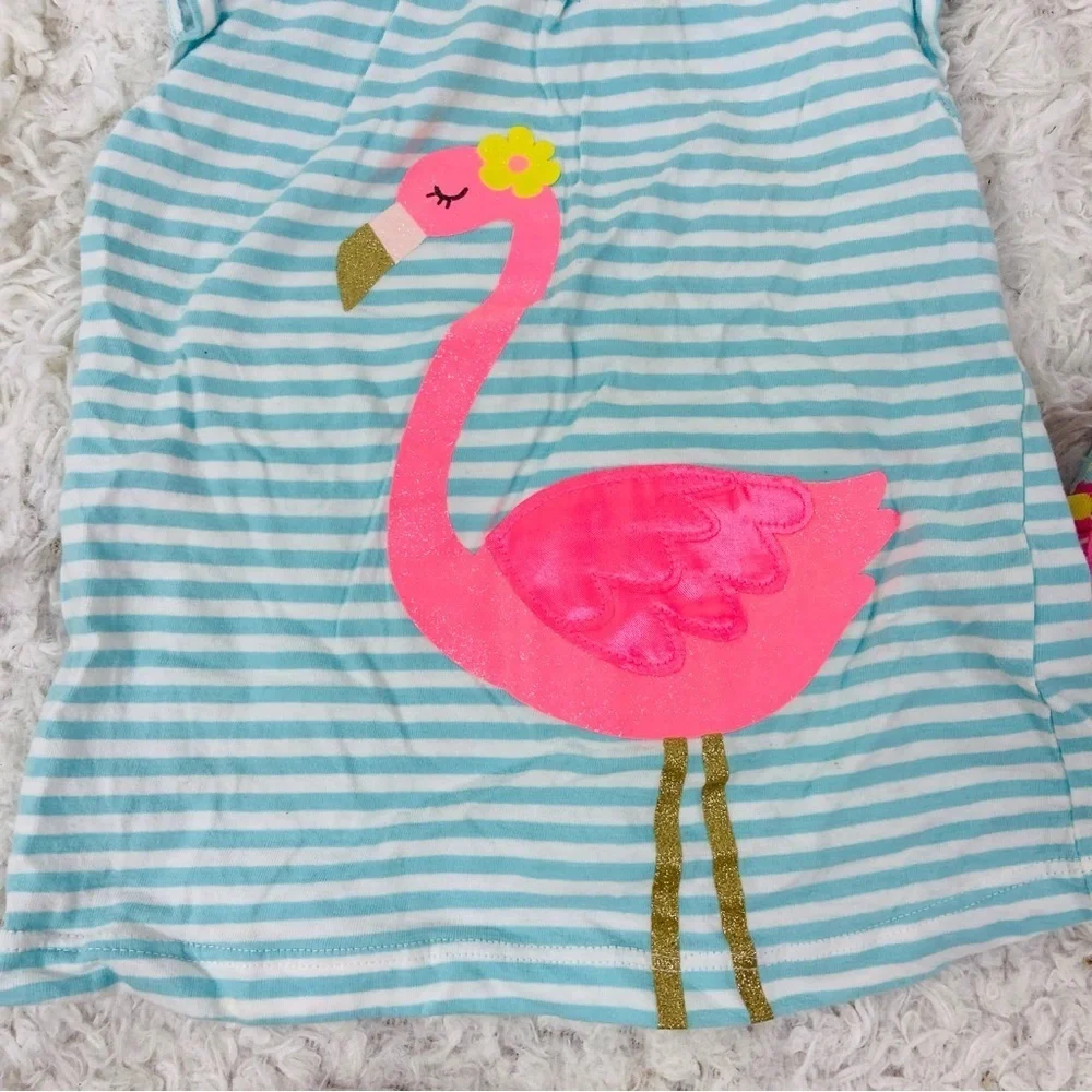 Carter's Blue and White Striped flamingo ruffle Top with pink floral shorts 3T - Picture 12 of 17